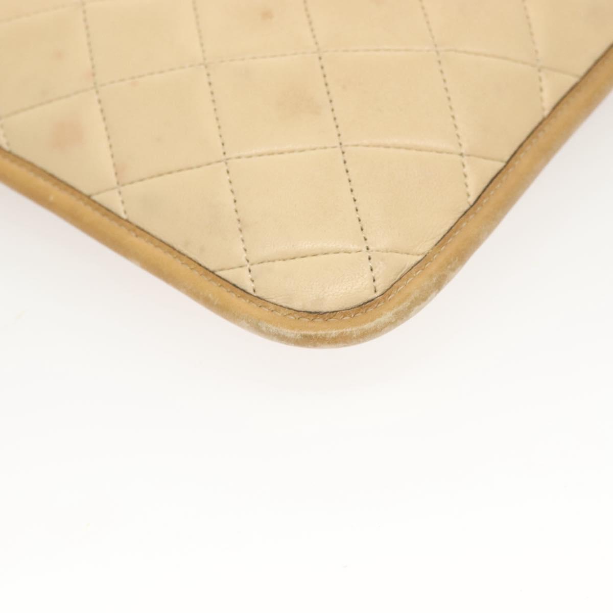 CHANEL Chain Shoulder Bag Lamb Skin Beige Gold CC Auth bs26856