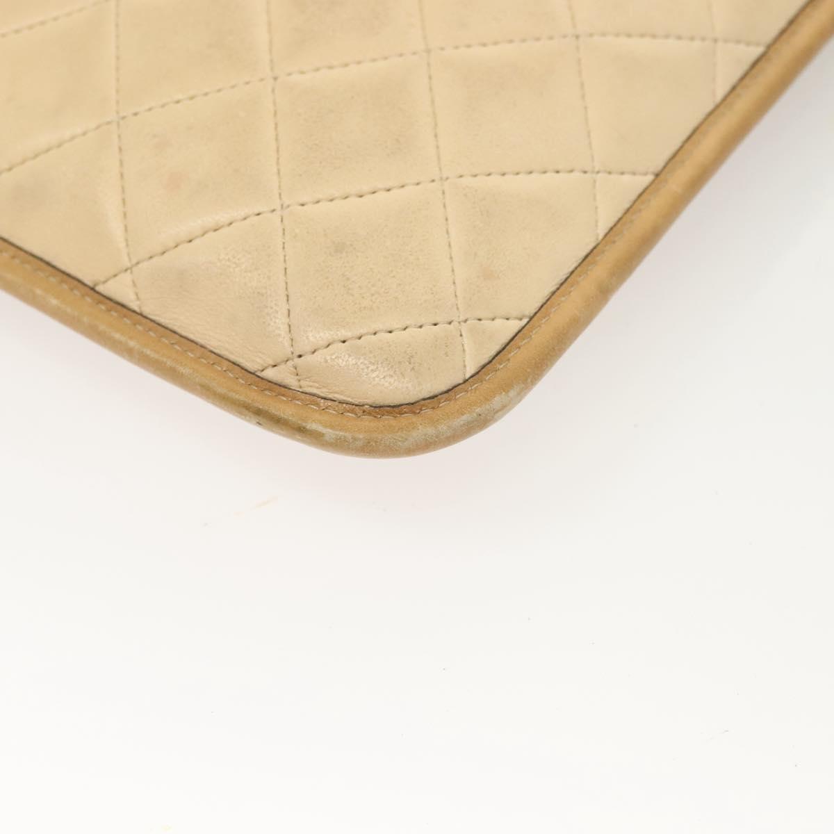 CHANEL Chain Shoulder Bag Lamb Skin Beige Gold CC Auth bs26856
