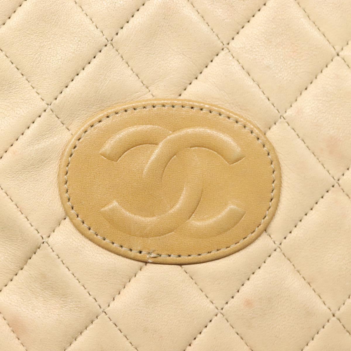 CHANEL Chain Shoulder Bag Lamb Skin Beige Gold CC Auth bs26856