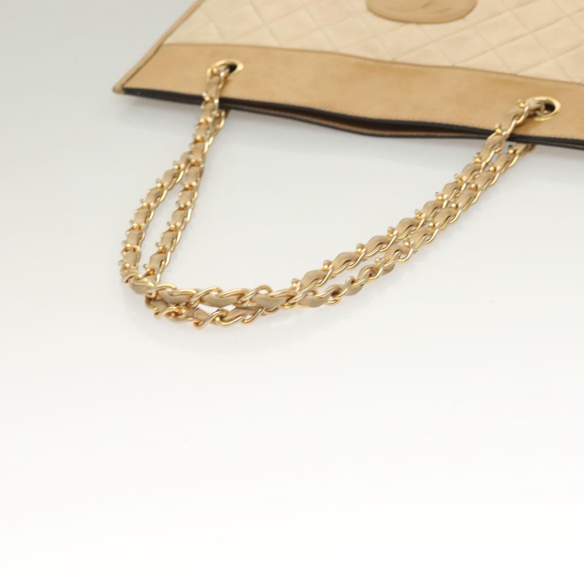 CHANEL Chain Shoulder Bag Lamb Skin Beige Gold CC Auth bs26856