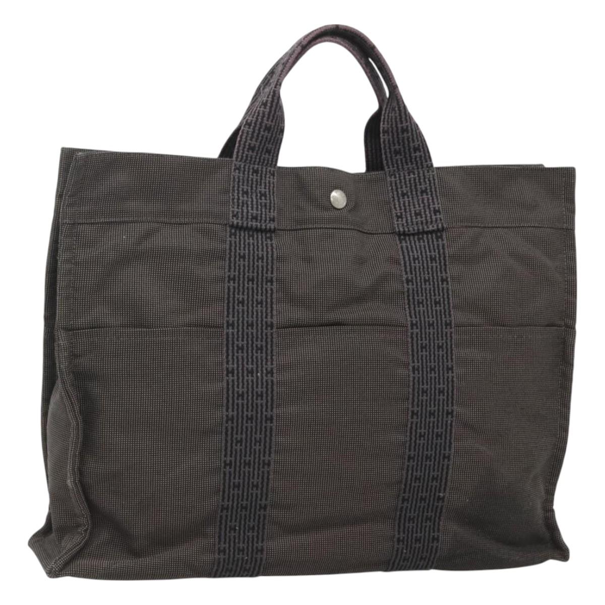 HERMES Her Line MM Hand Bag Canvas Gray Auth bs26875