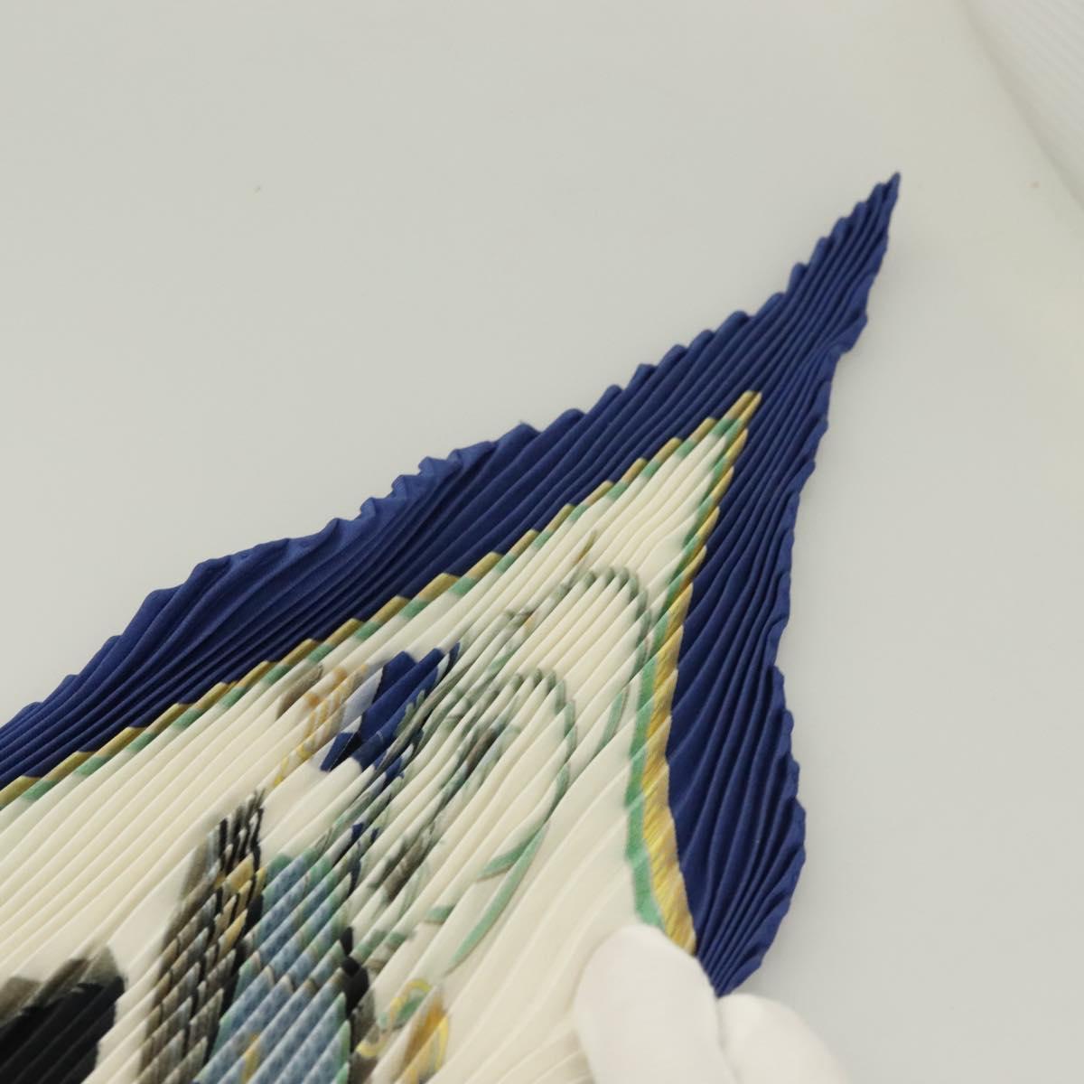 HERMES Pleated Scarf ""LES VOITURES A TRANSFORMATION"" Silk Blue Auth bs26876