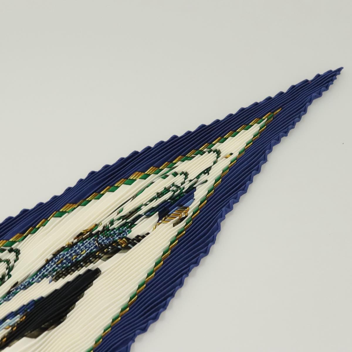 HERMES Pleated Scarf ""LES VOITURES A TRANSFORMATION"" Silk Blue Auth bs26876