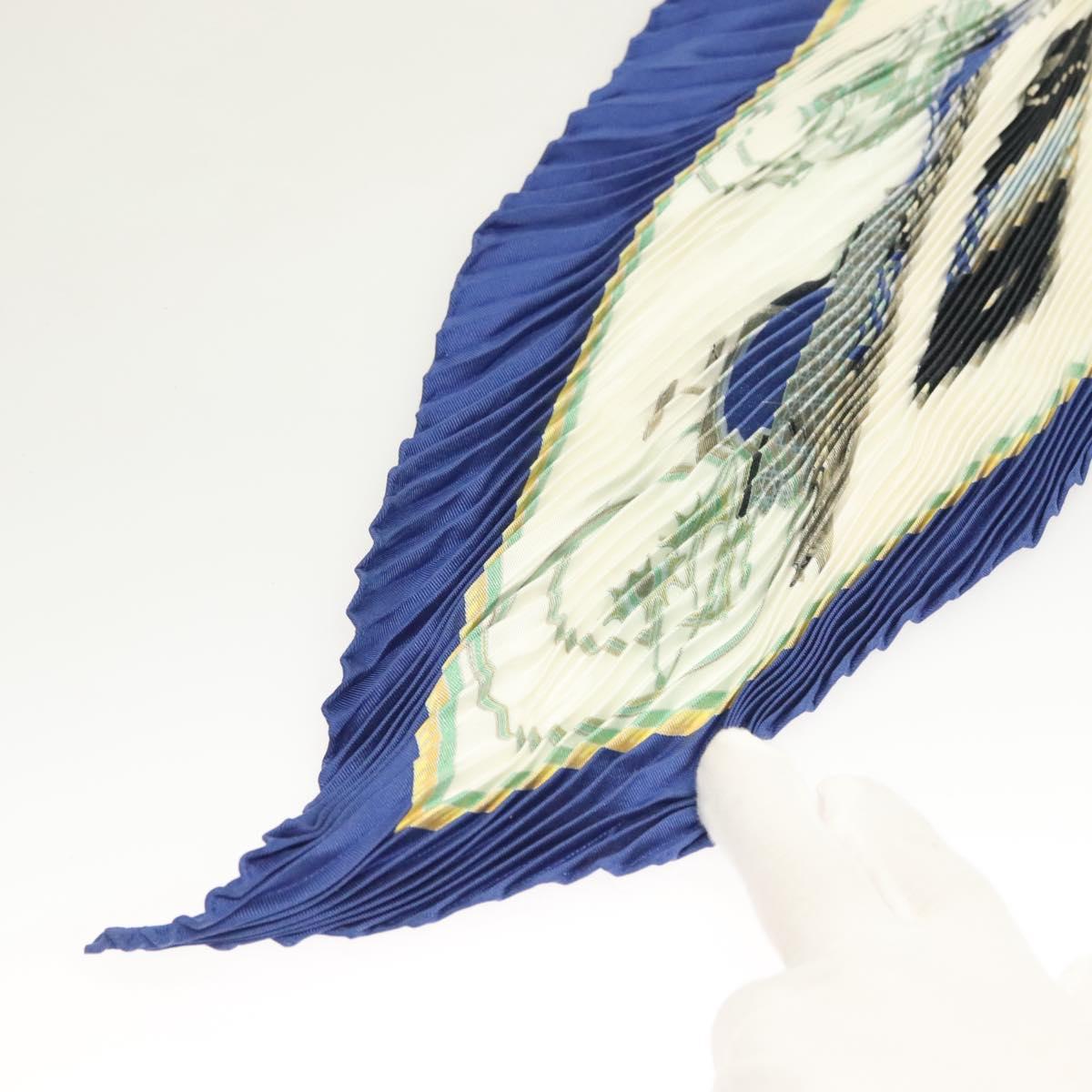 HERMES Pleated Scarf ""LES VOITURES A TRANSFORMATION"" Silk Blue Auth bs26876