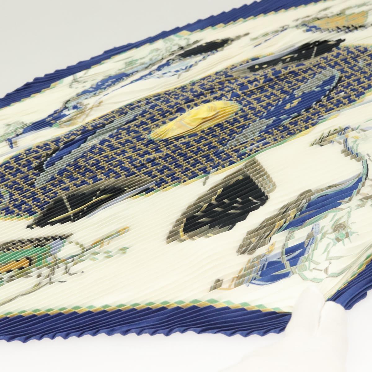 HERMES Pleated Scarf ""LES VOITURES A TRANSFORMATION"" Silk Blue Auth bs26876