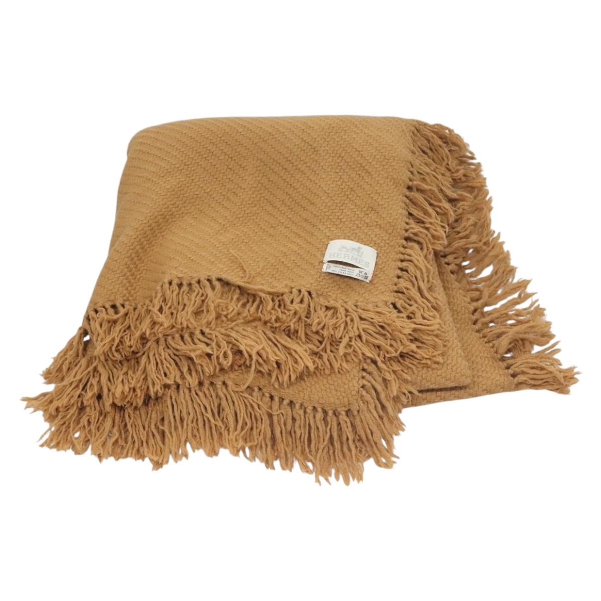 HERMES Blanket Wool 52""-68.5"" Beige Auth bs26877