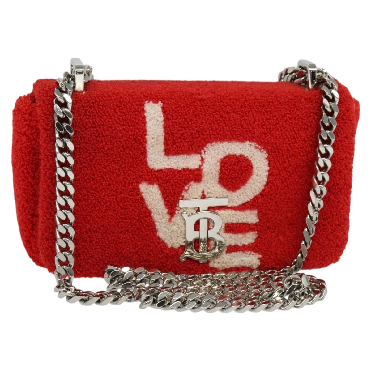 BURBERRY Chain Shoulder Bag pile Red Silver Auth bs26879