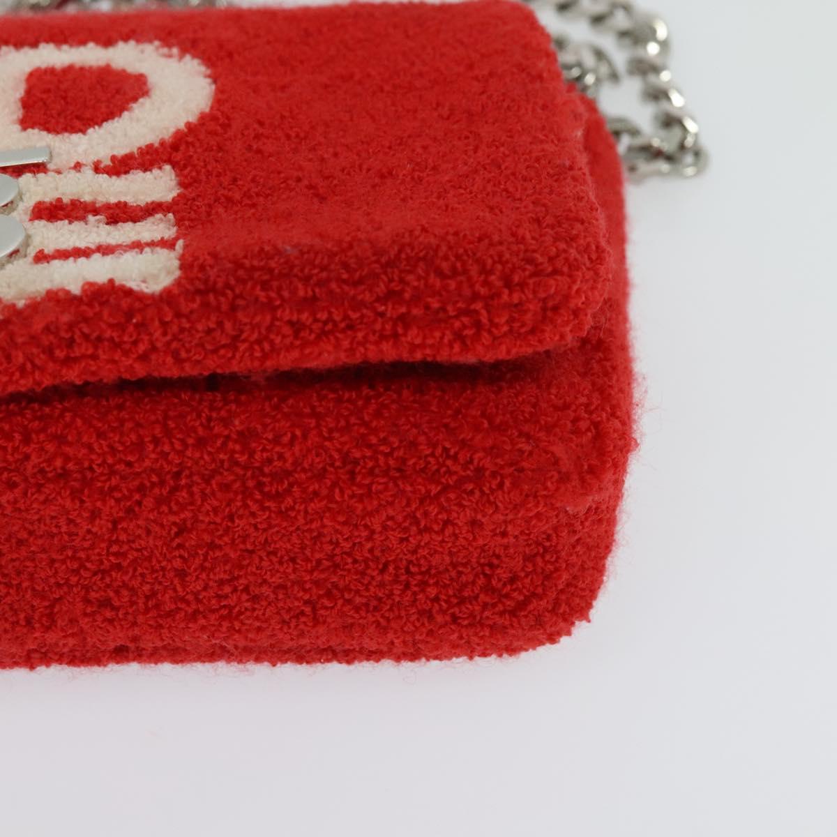 BURBERRY Chain Shoulder Bag pile Red Silver Auth bs26879