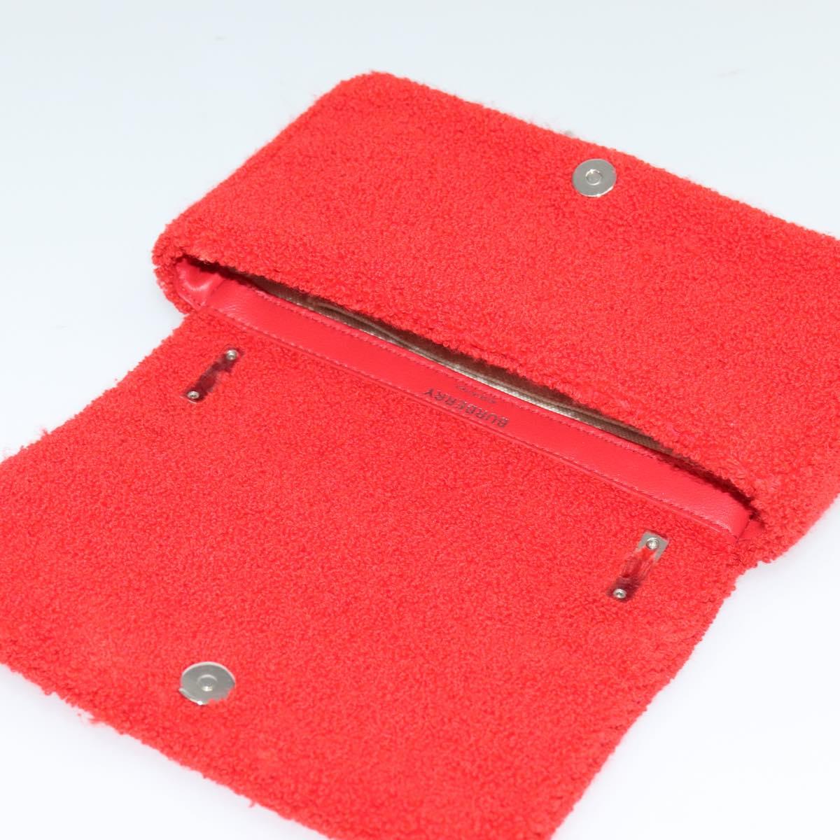 BURBERRY Chain Shoulder Bag pile Red Silver Auth bs26879
