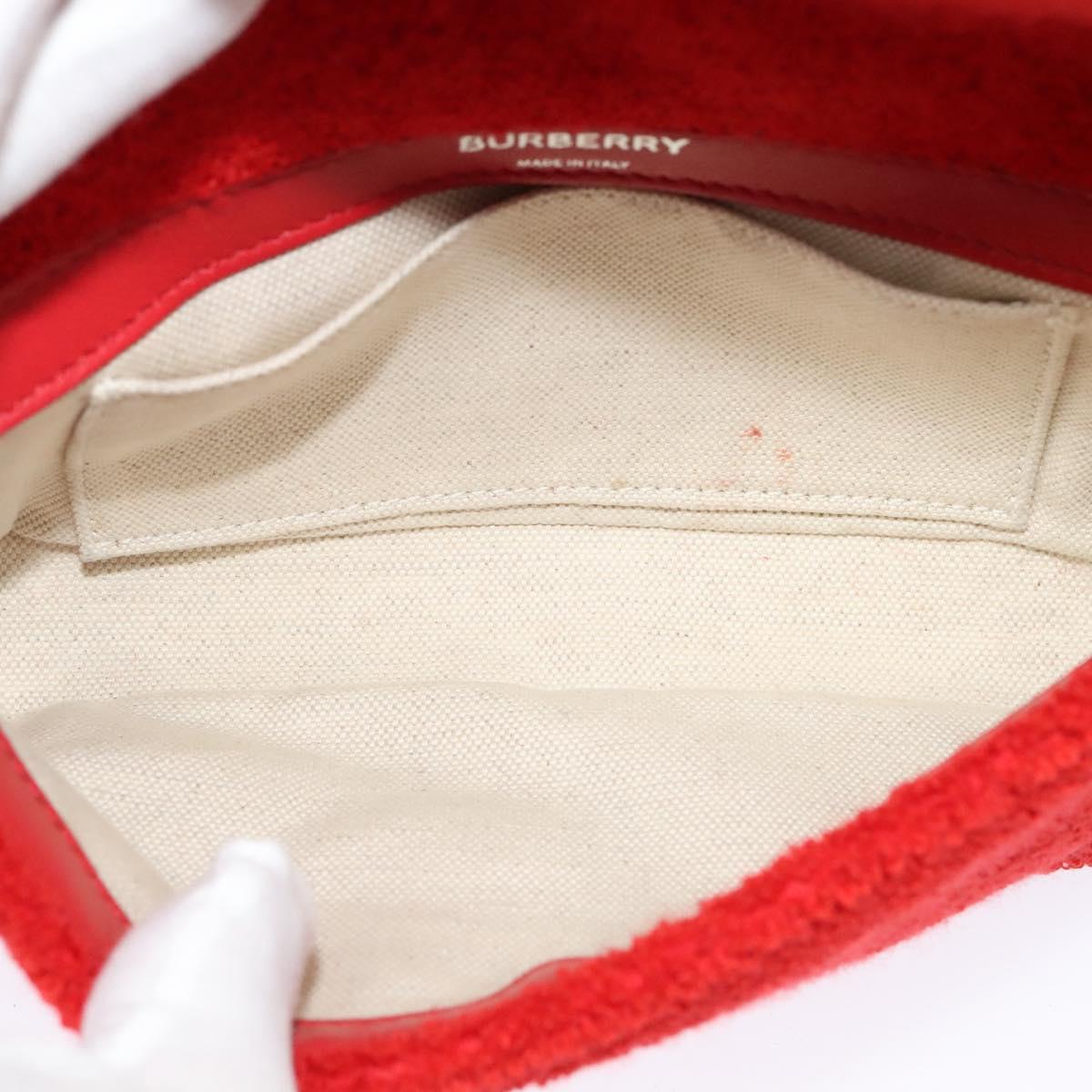 BURBERRY Chain Shoulder Bag pile Red Silver Auth bs26879