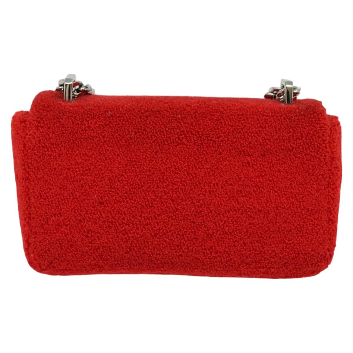 BURBERRY Chain Shoulder Bag pile Red Silver Auth bs26879