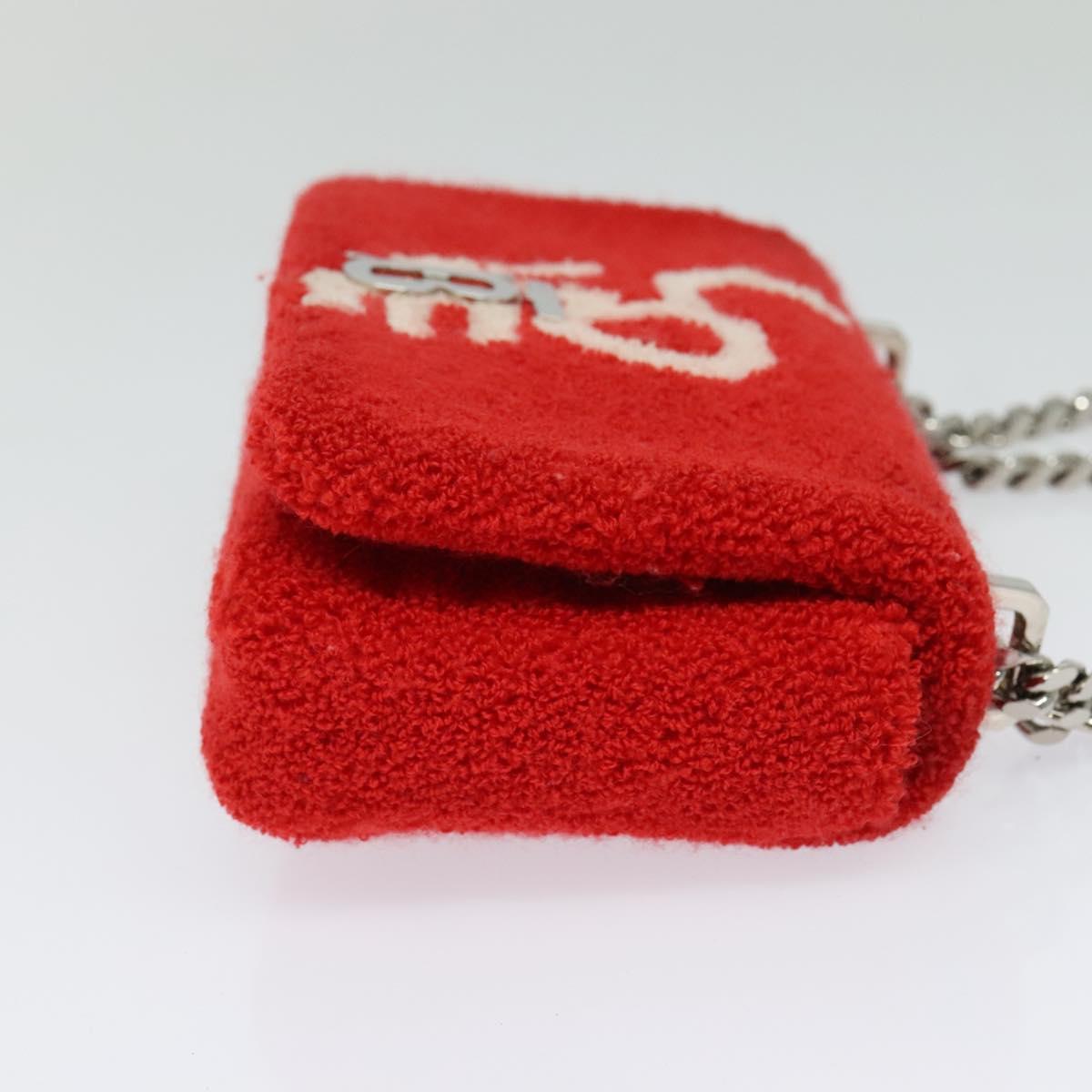 BURBERRY Chain Shoulder Bag pile Red Silver Auth bs26879