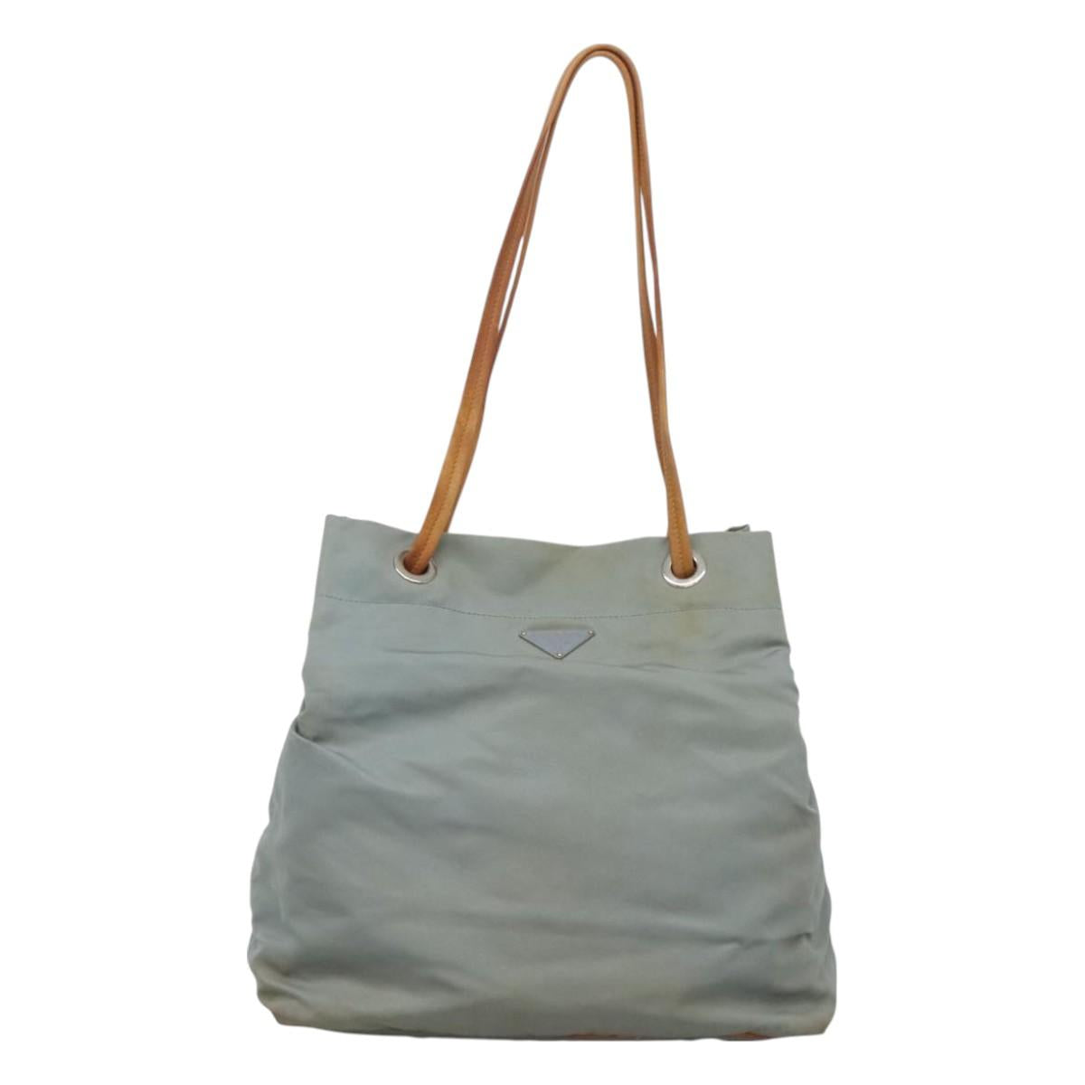 PRADA Shoulder Bag Nylon Light Blue Silver Auth bs26887