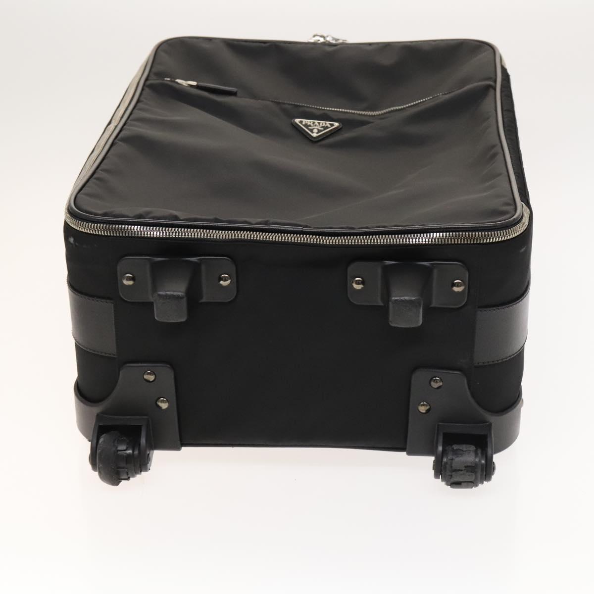 PRADA Carry Case Suitcase Nylon Leather Black Silver Auth bs26888