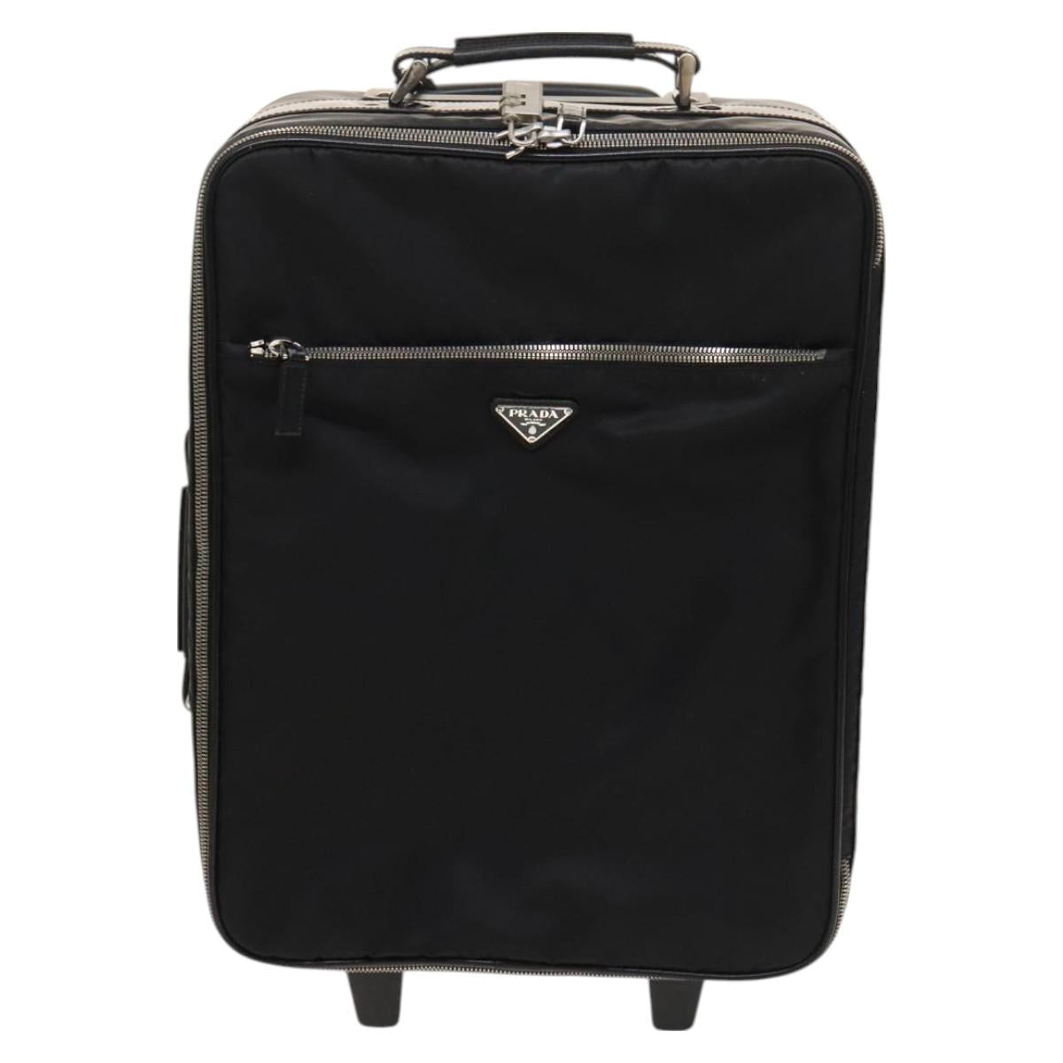 PRADA Carry Case Suitcase Nylon Leather Black Silver Auth bs26888