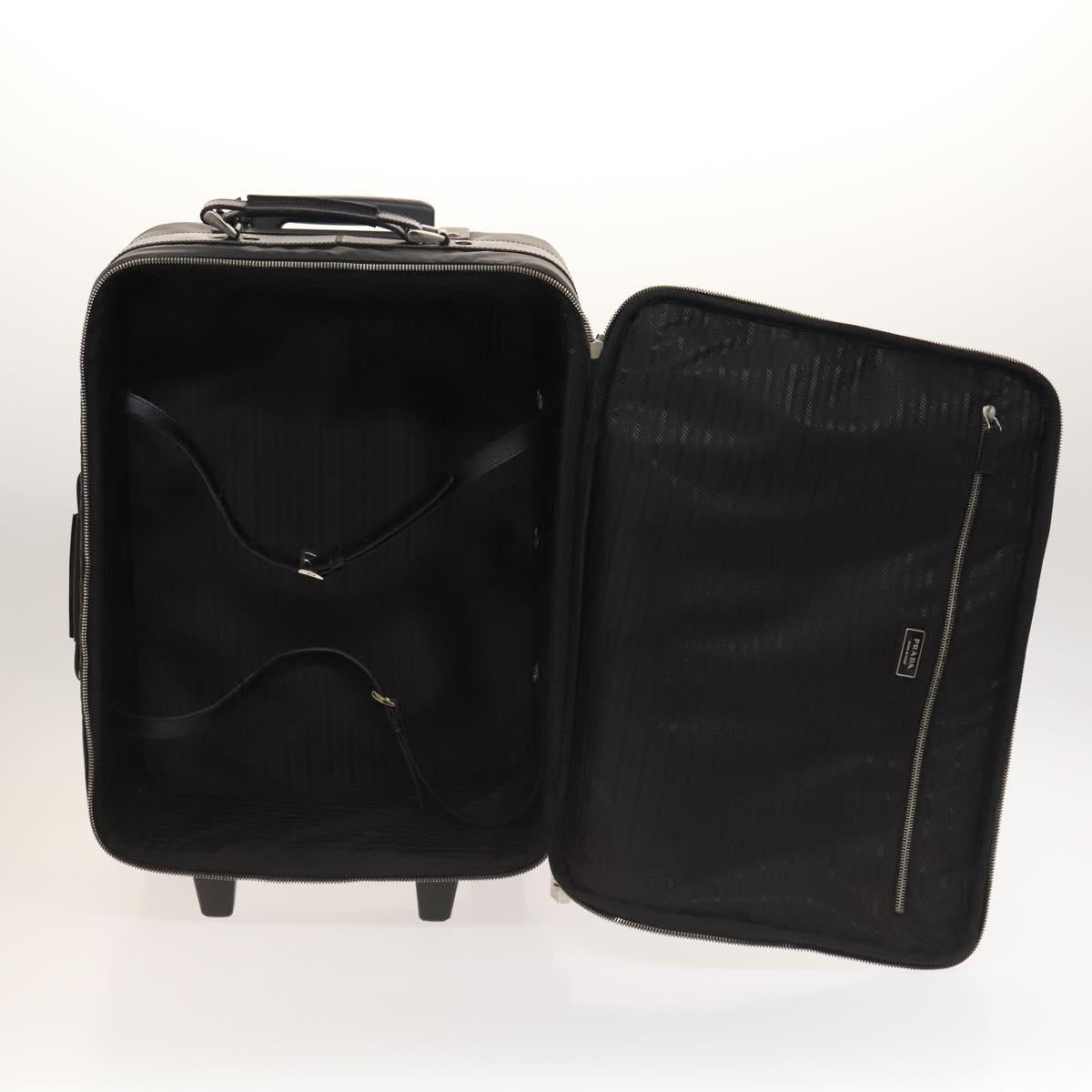 PRADA Carry Case Suitcase Nylon Leather Black Silver Auth bs26888