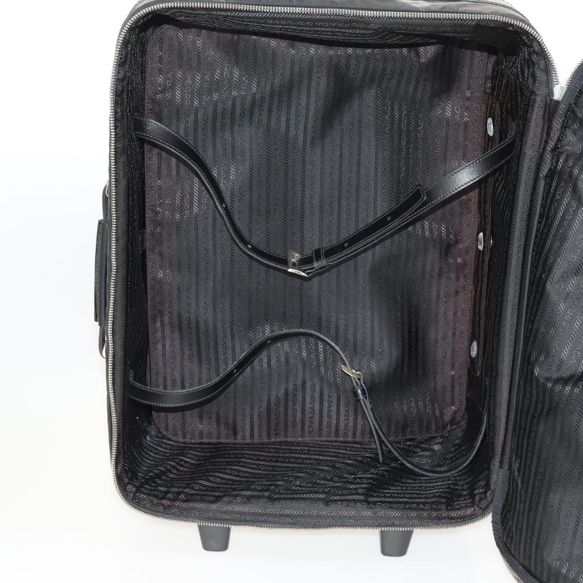 PRADA Carry Case Suitcase Nylon Leather Black Silver Auth bs26888