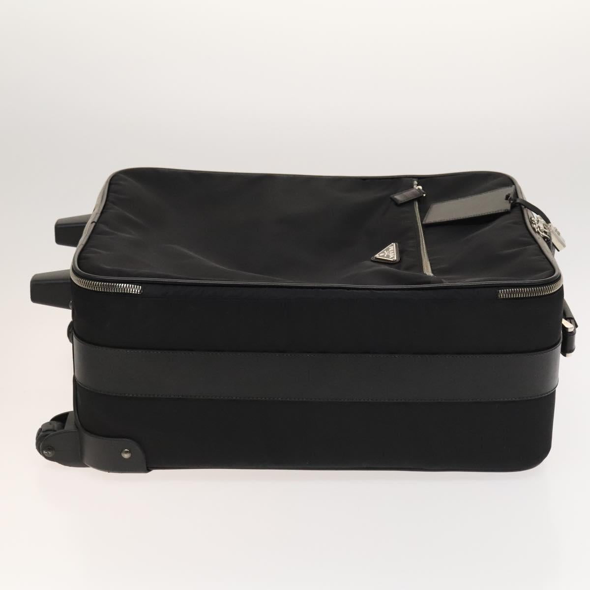 PRADA Carry Case Suitcase Nylon Leather Black Silver Auth bs26888