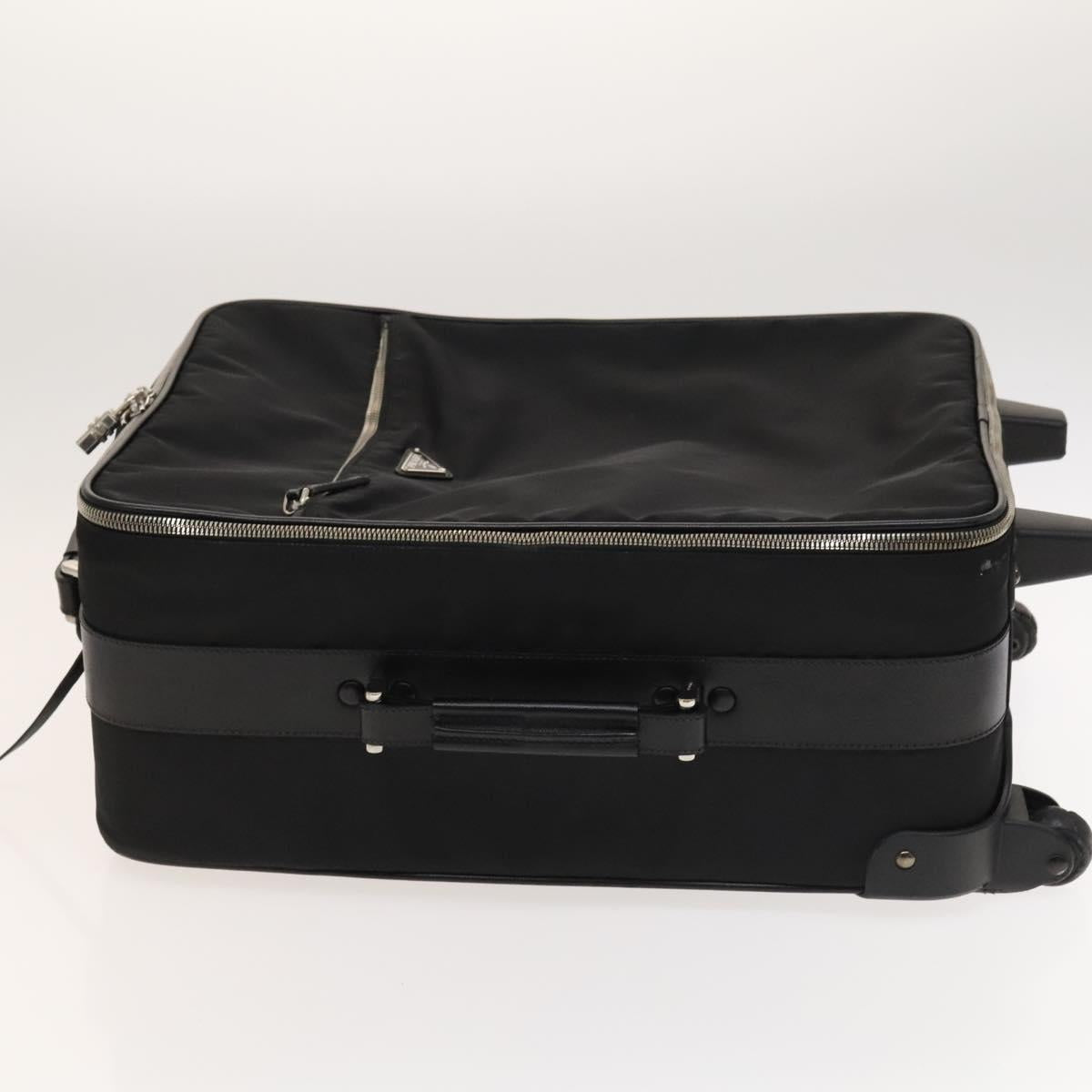 PRADA Carry Case Suitcase Nylon Leather Black Silver Auth bs26888