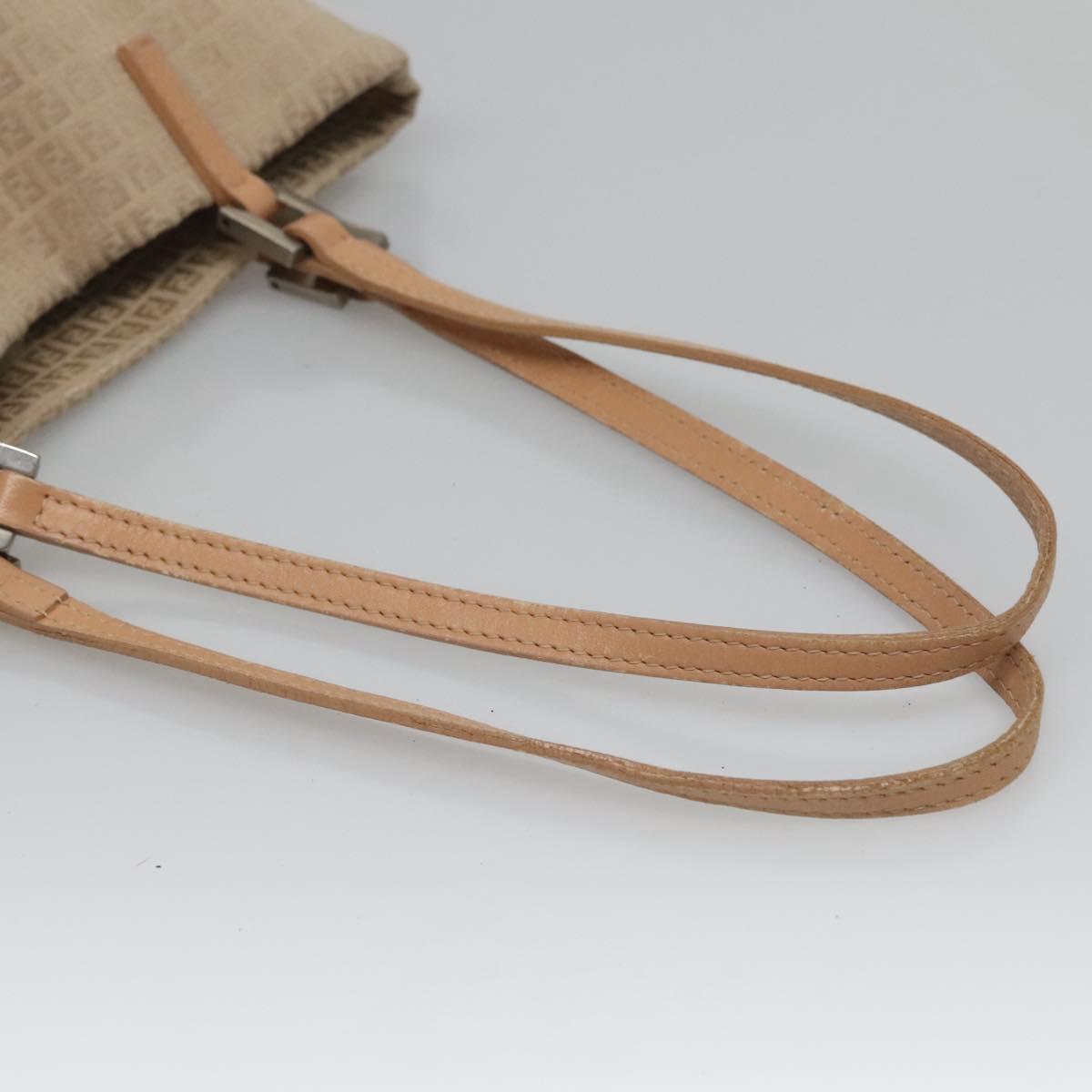 FENDI Zucchino Canvas Hand Bag Nylon Beige Silver Auth bs26890
