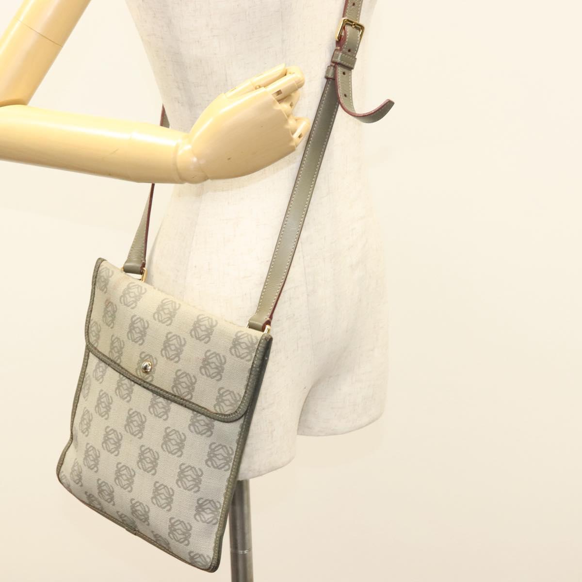LOEWE Anagram Shoulder Bag PVC Gray Gold Auth bs26893