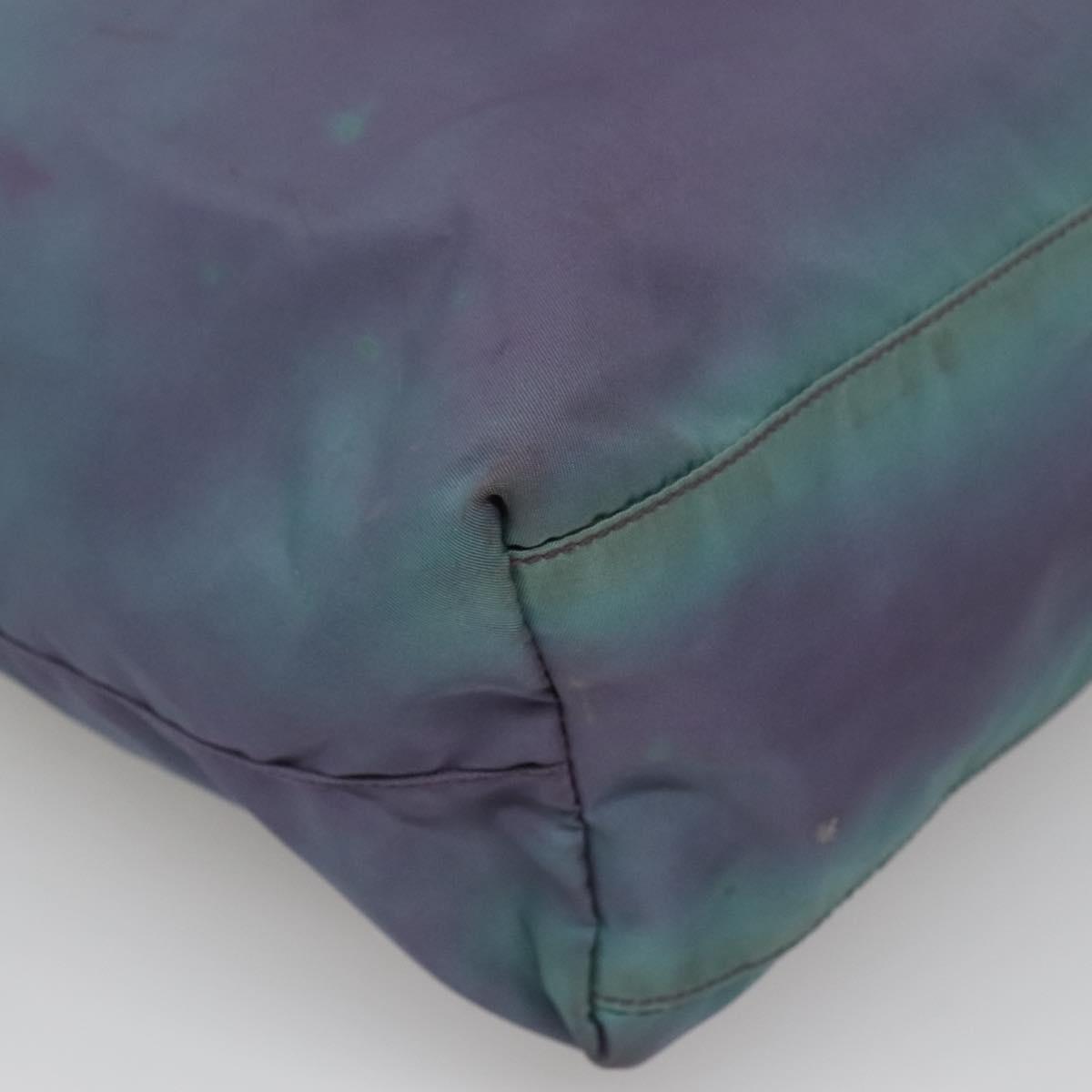 PRADA Tote Bag Nylon Turquoise Blue Silver Auth bs26897