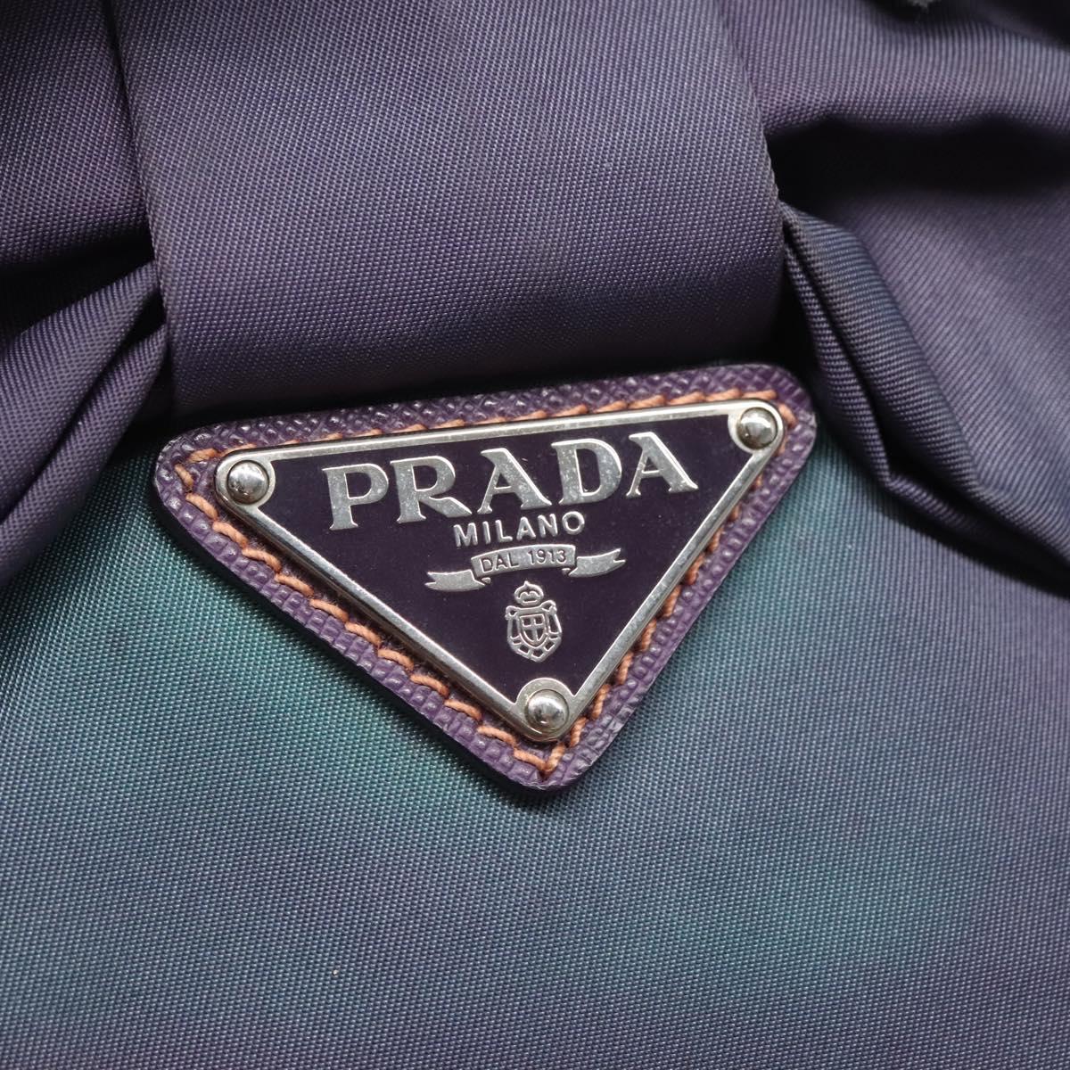 PRADA Tote Bag Nylon Turquoise Blue Silver Auth bs26897