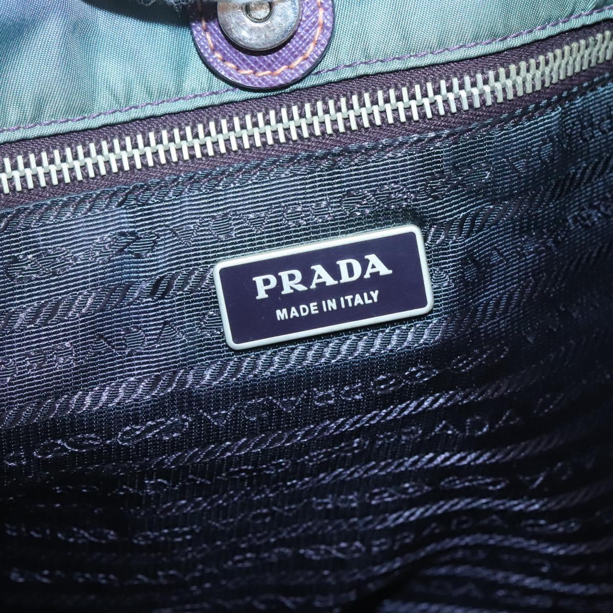 PRADA Tote Bag Nylon Turquoise Blue Silver Auth bs26897