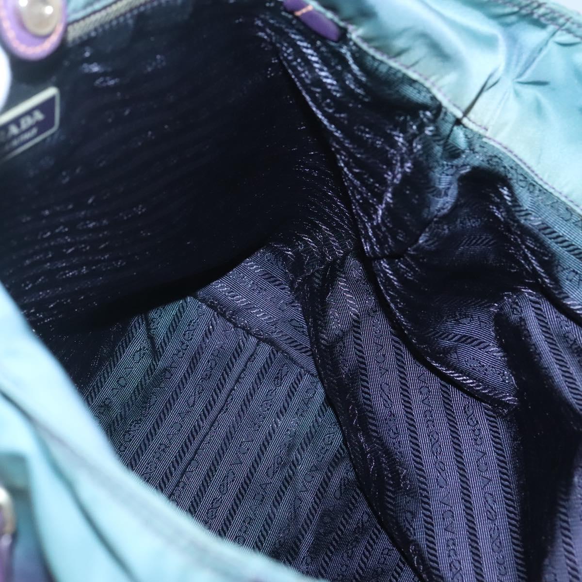 PRADA Tote Bag Nylon Turquoise Blue Silver Auth bs26897