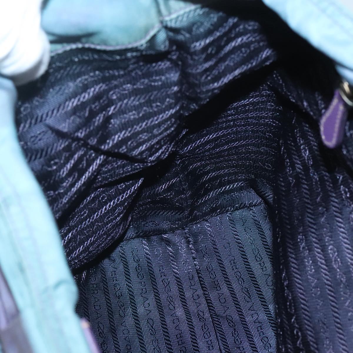 PRADA Tote Bag Nylon Turquoise Blue Silver Auth bs26897