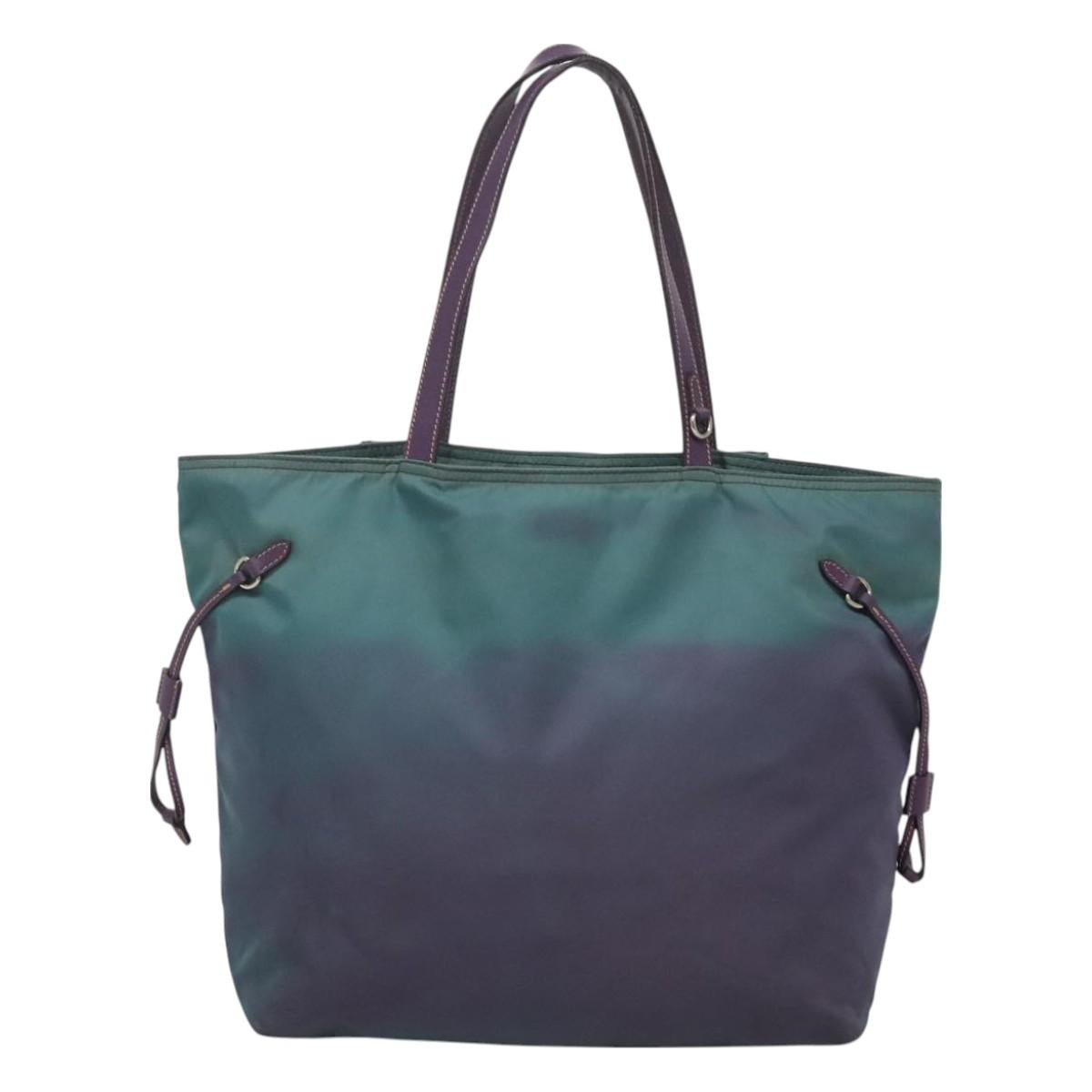 PRADA Tote Bag Nylon Turquoise Blue Silver Auth bs26897
