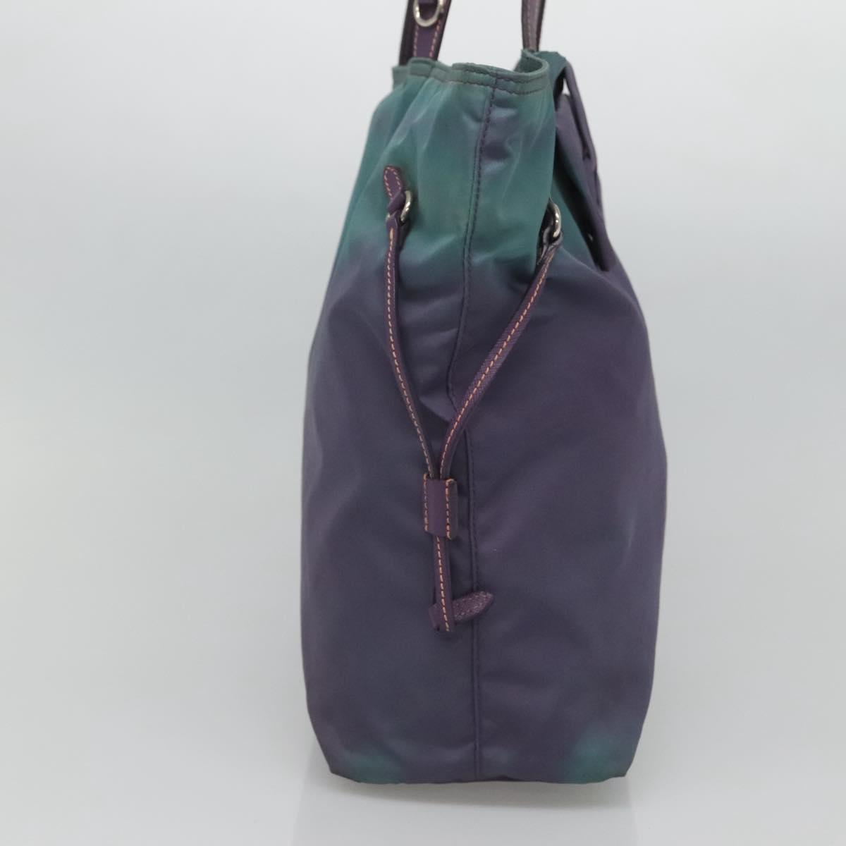 PRADA Tote Bag Nylon Turquoise Blue Silver Auth bs26897