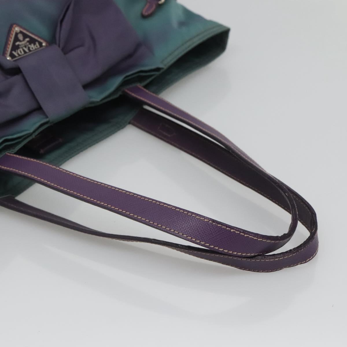 PRADA Tote Bag Nylon Turquoise Blue Silver Auth bs26897