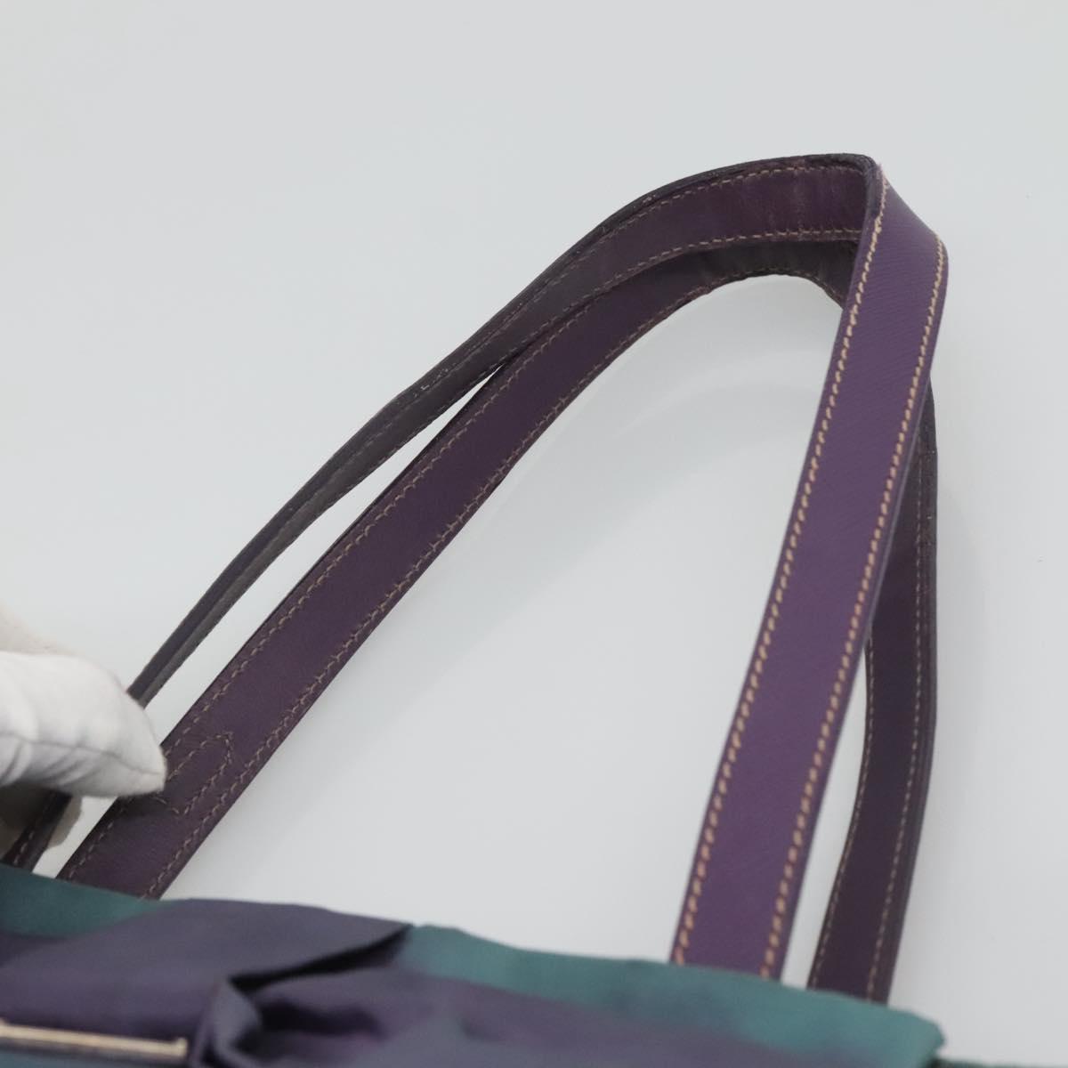 PRADA Tote Bag Nylon Turquoise Blue Silver Auth bs26897