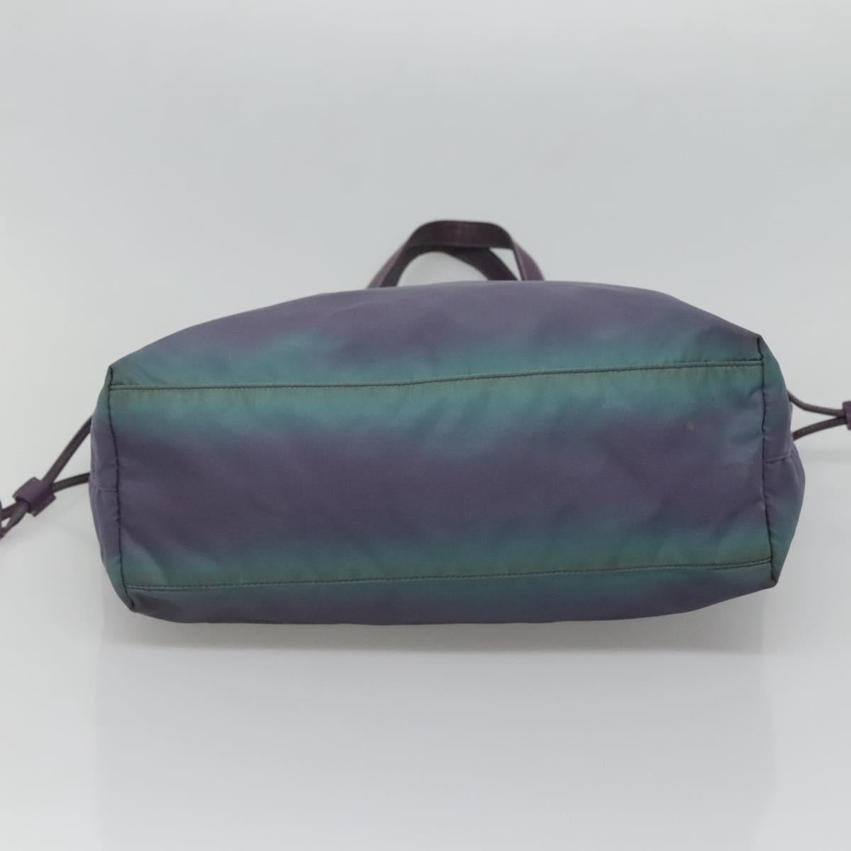PRADA Tote Bag Nylon Turquoise Blue Silver Auth bs26897
