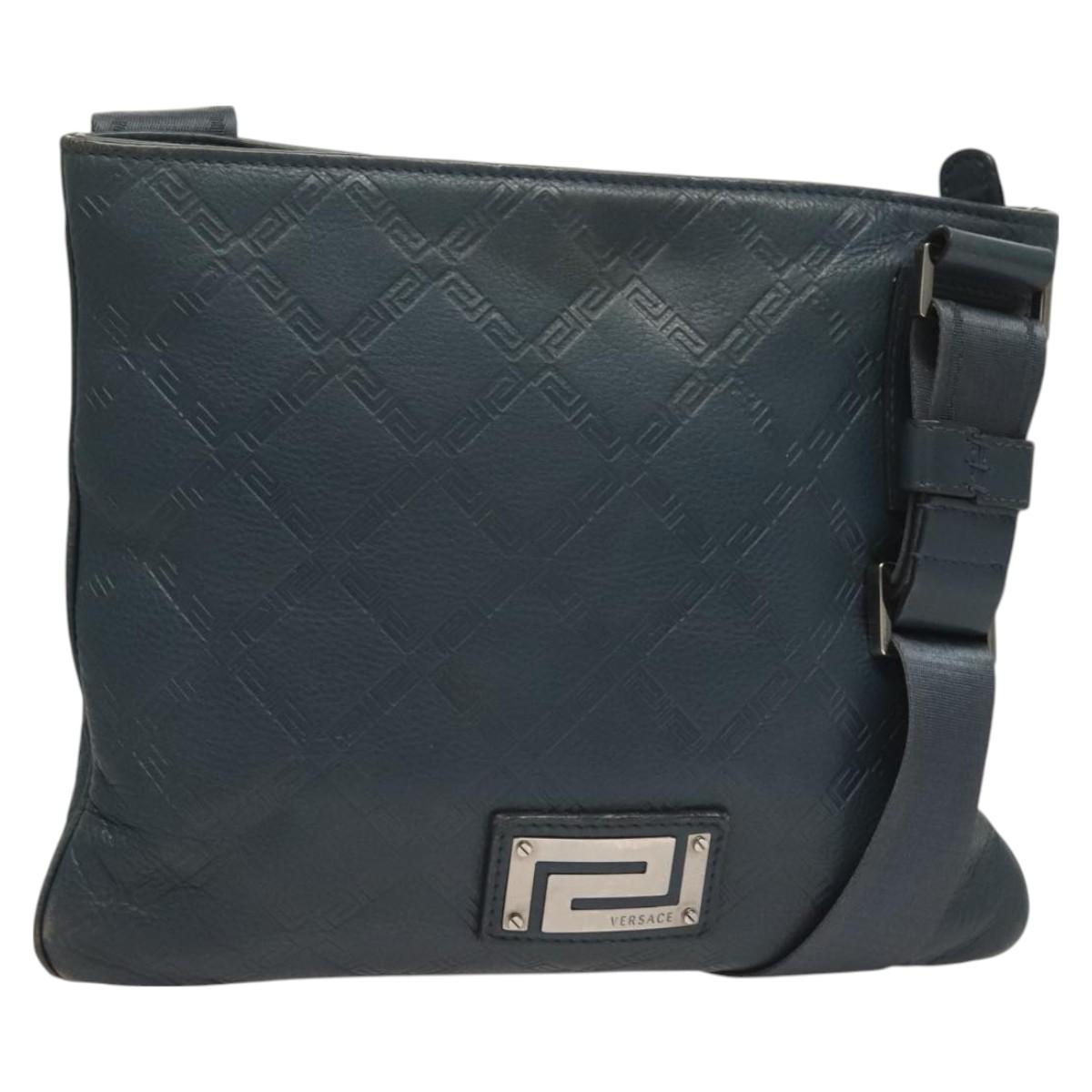 VERSACE Shoulder Bag Leather Blue Auth bs26901
