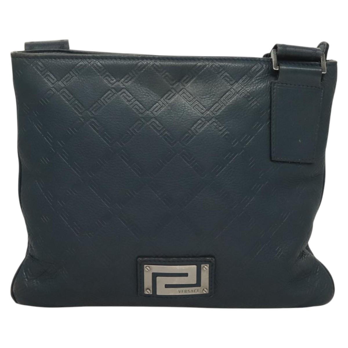 VERSACE Shoulder Bag Leather Blue Auth bs26901