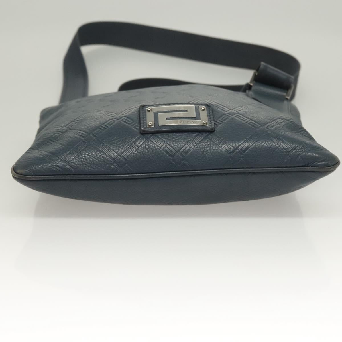 VERSACE Shoulder Bag Leather Blue Auth bs26901