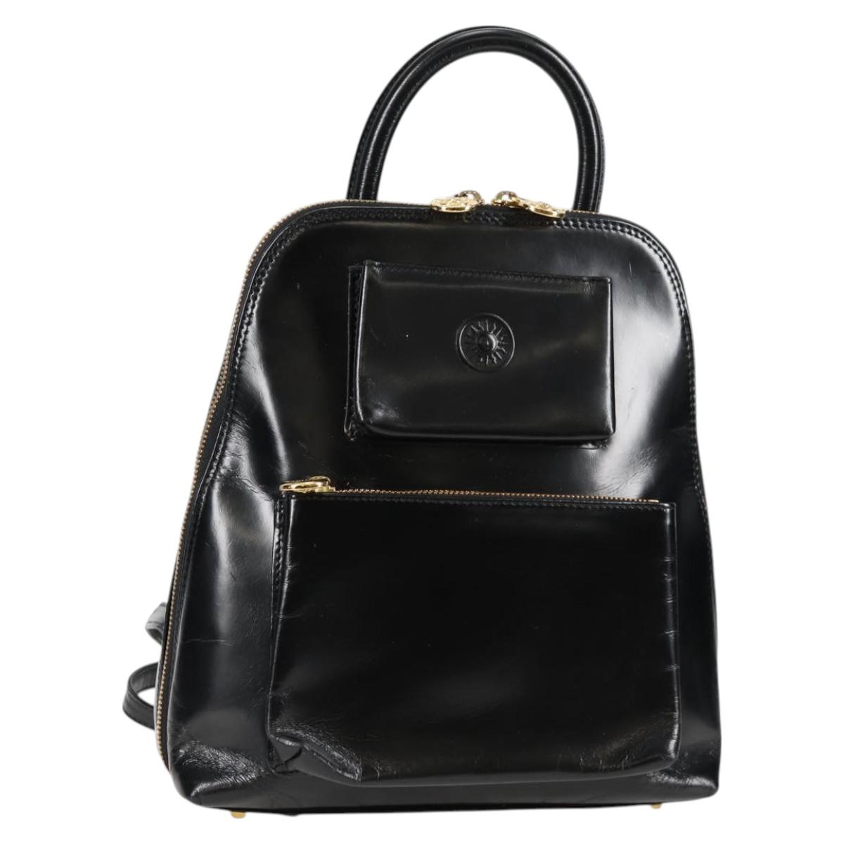 Gianni Versace Backpack Enamel Black Gold Auth bs26902