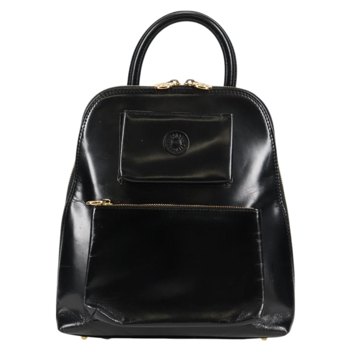 Gianni Versace Backpack Enamel Black Gold Auth bs26902