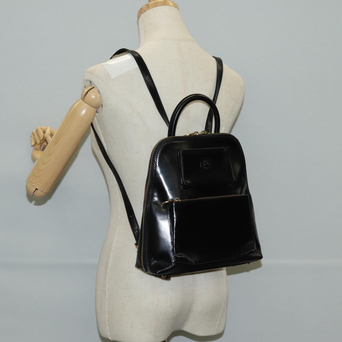 Gianni Versace Backpack Enamel Black Gold Auth bs26902