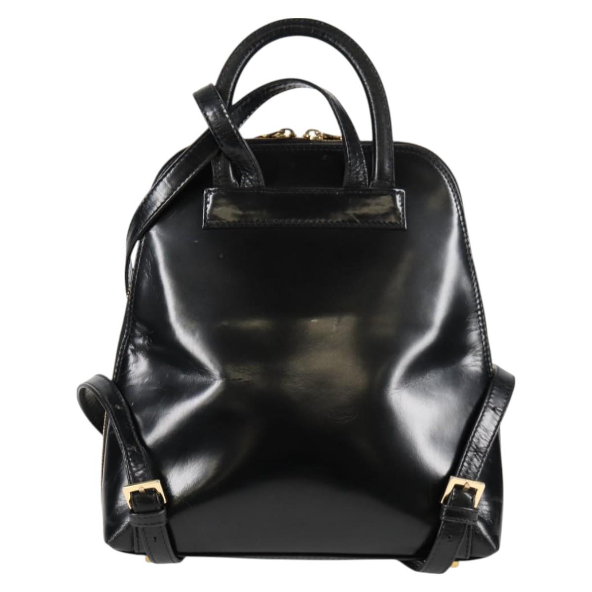 Gianni Versace Backpack Enamel Black Gold Auth bs26902