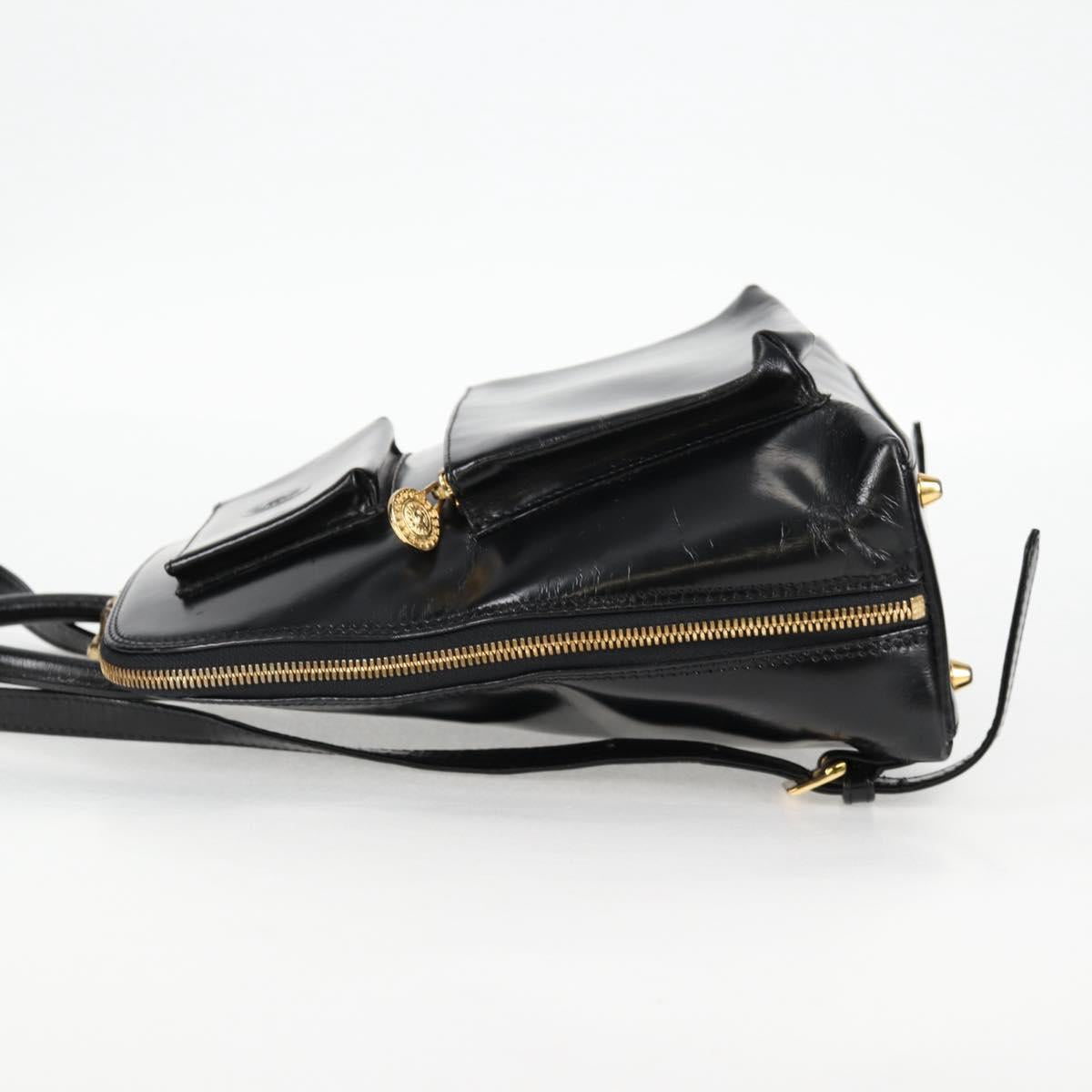 Gianni Versace Backpack Enamel Black Gold Auth bs26902