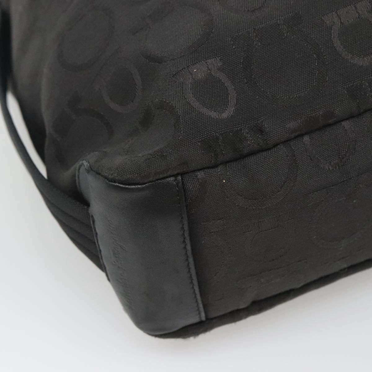Salvatore Ferragamo Gancini Bag Canvas Leather Black Silver Auth bs26905
