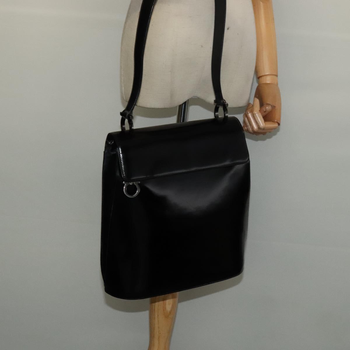 Salvatore Ferragamo Gancini Shoulder Bag Enamel Black Auth bs26907