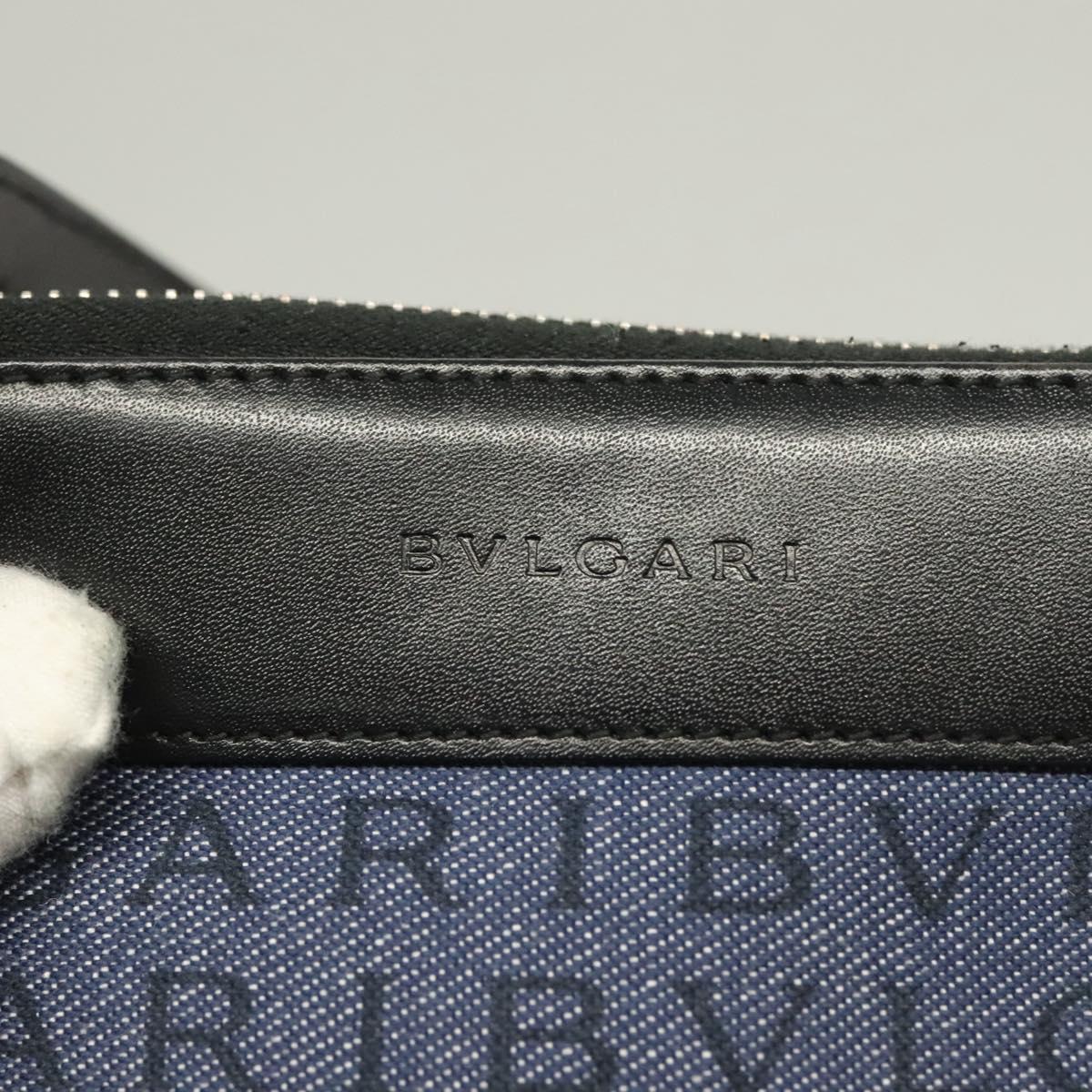 BVLGARI Logo Mania Shoulder Bag Canvas Blue Silver Auth bs26910