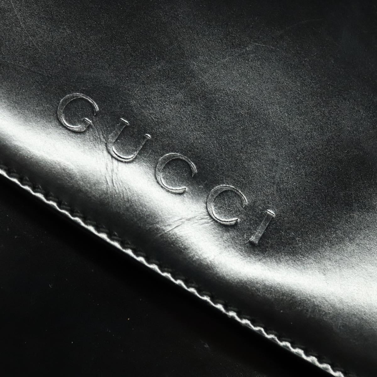 GUCCI Bamboo Shoulder Bag Enamel Black Gold Auth bs26920