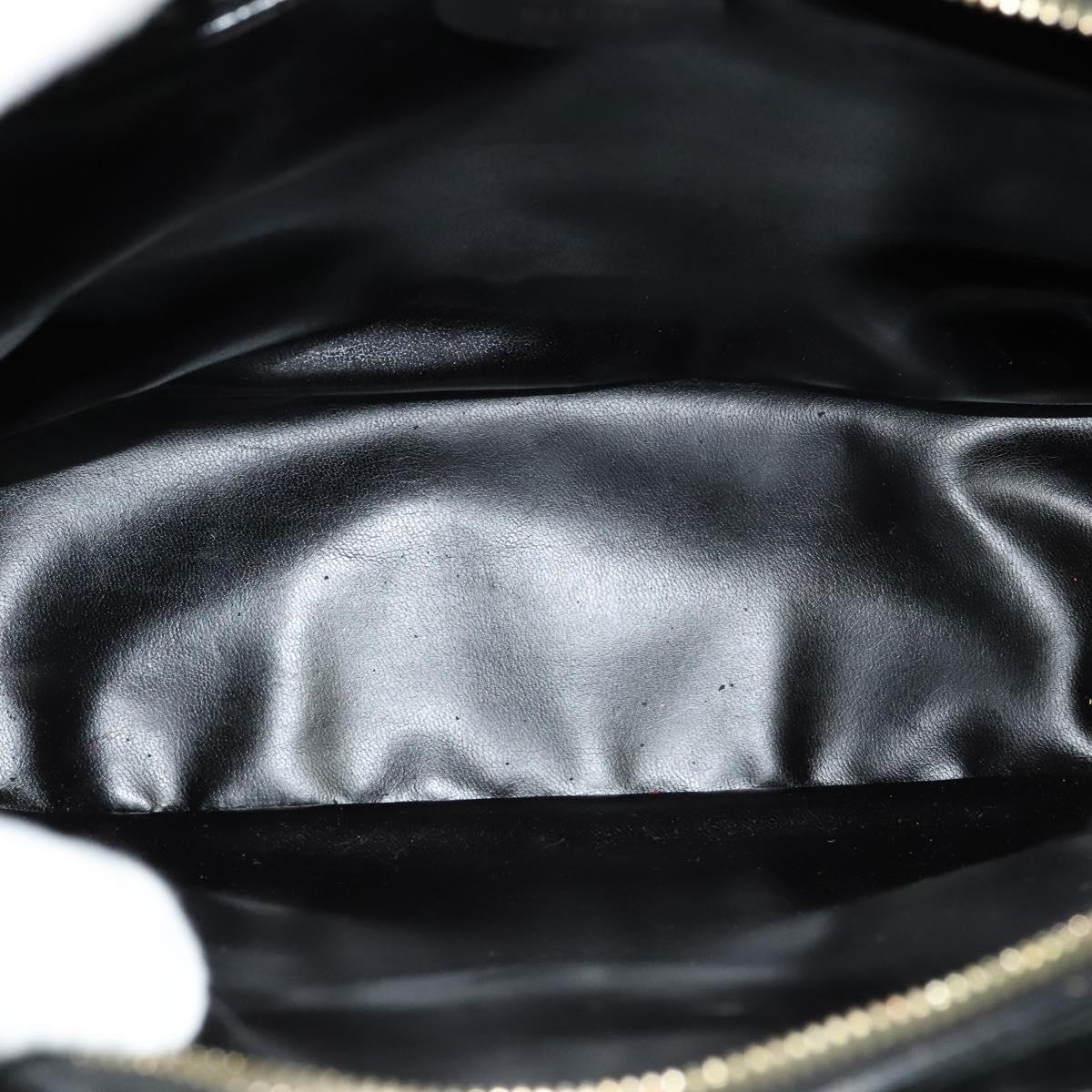 GUCCI Bamboo Shoulder Bag Enamel Black Gold Auth bs26920