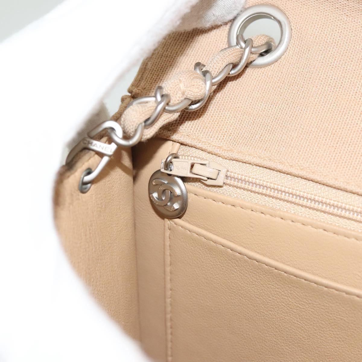 CHANEL Matelasse Chain Shoulder Bag Cotton Beige Silver CC Auth bs26927