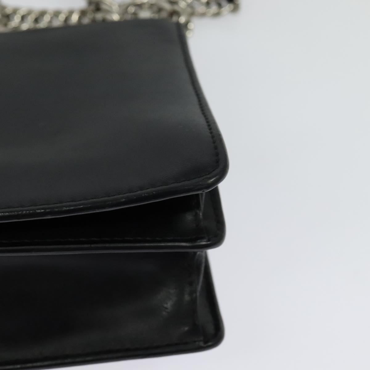 FENDI Canai Chain Shoulder Bag Leather Black Silver Auth bs26937
